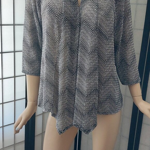 Aqua Blues 1X Open Front Cardigan Duster | Sheer Chevron Knit - Picture 5 of 8